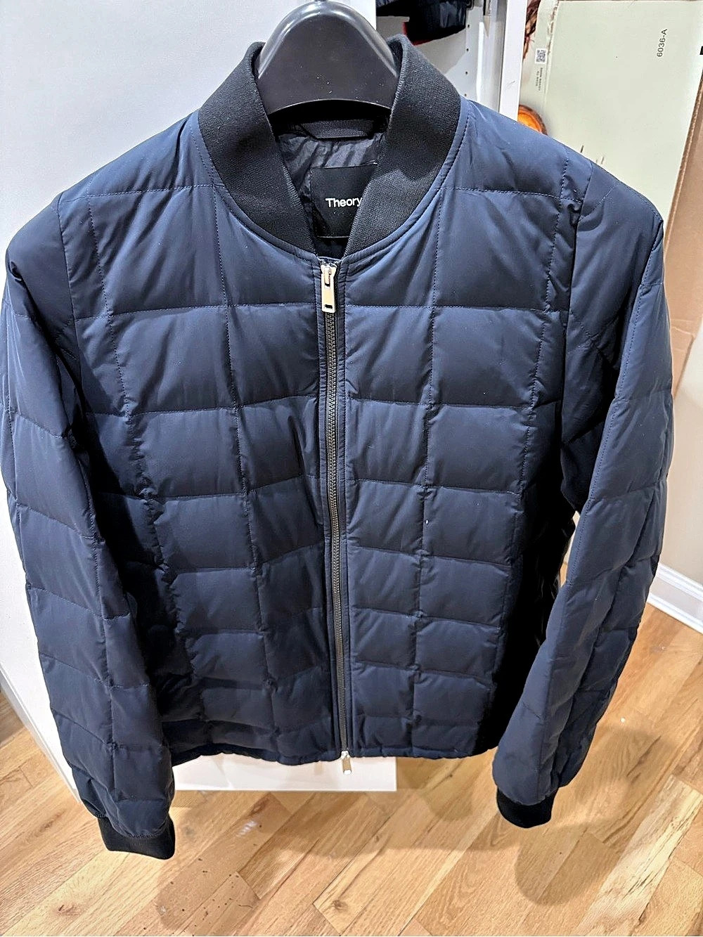 Theory Varet Quilted Down Bomber Jacket Puffer Jacket Blue Large